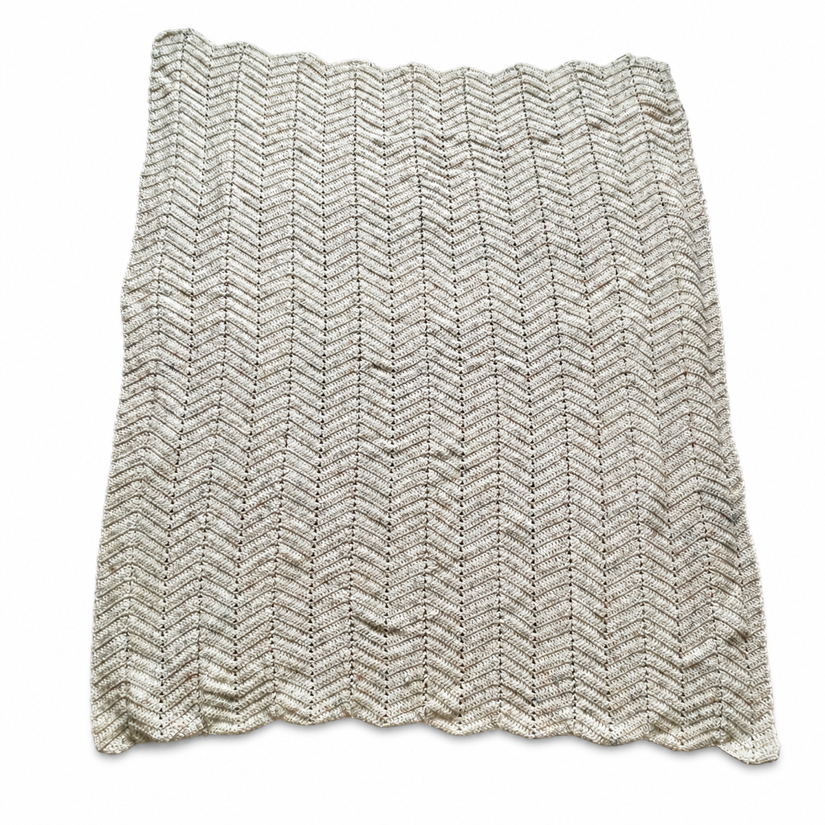 Vintage Handmade Chevron Crochet Throw Blanket – 63 x 60 Inch