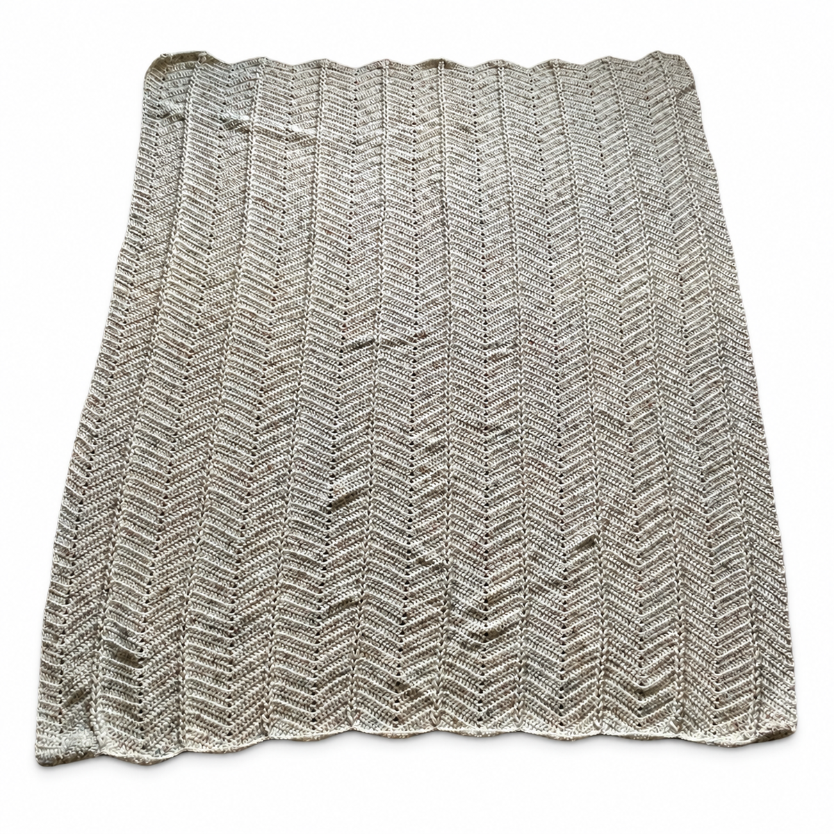 Vintage Handmade Chevron Crochet Throw Blanket – 63 x 60 Inch
