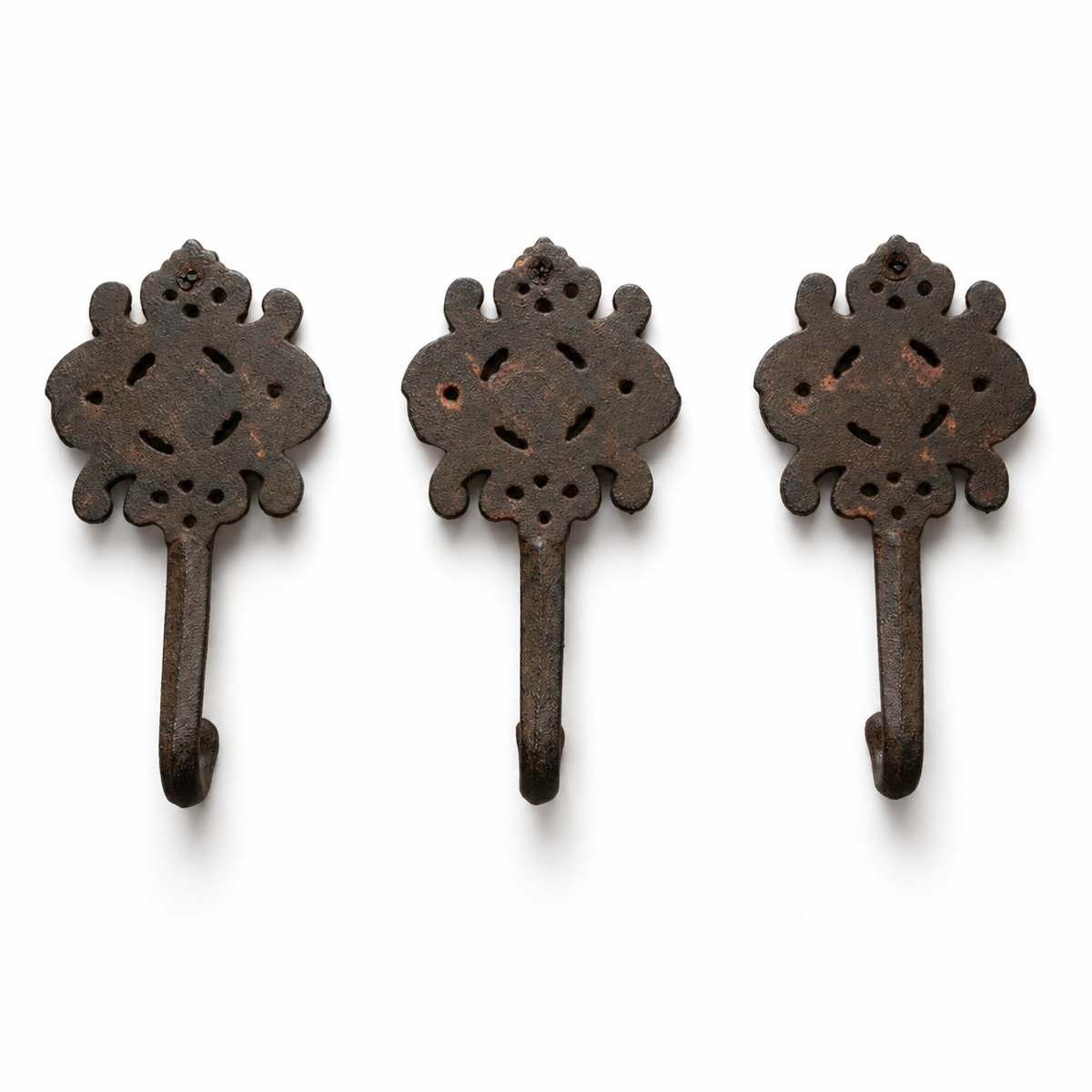 Decorative Cast Iron Wall Hooks – Set of 3 - Rustic Farmhouse Decor