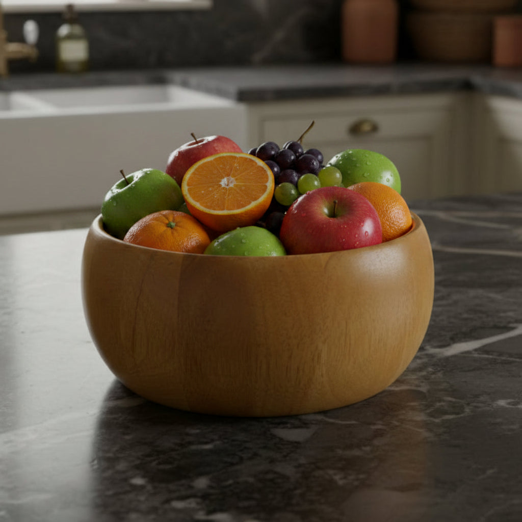 Vintage Decorative Wood Bowl 8.75 Inch - Rustic Farmhouse Serving