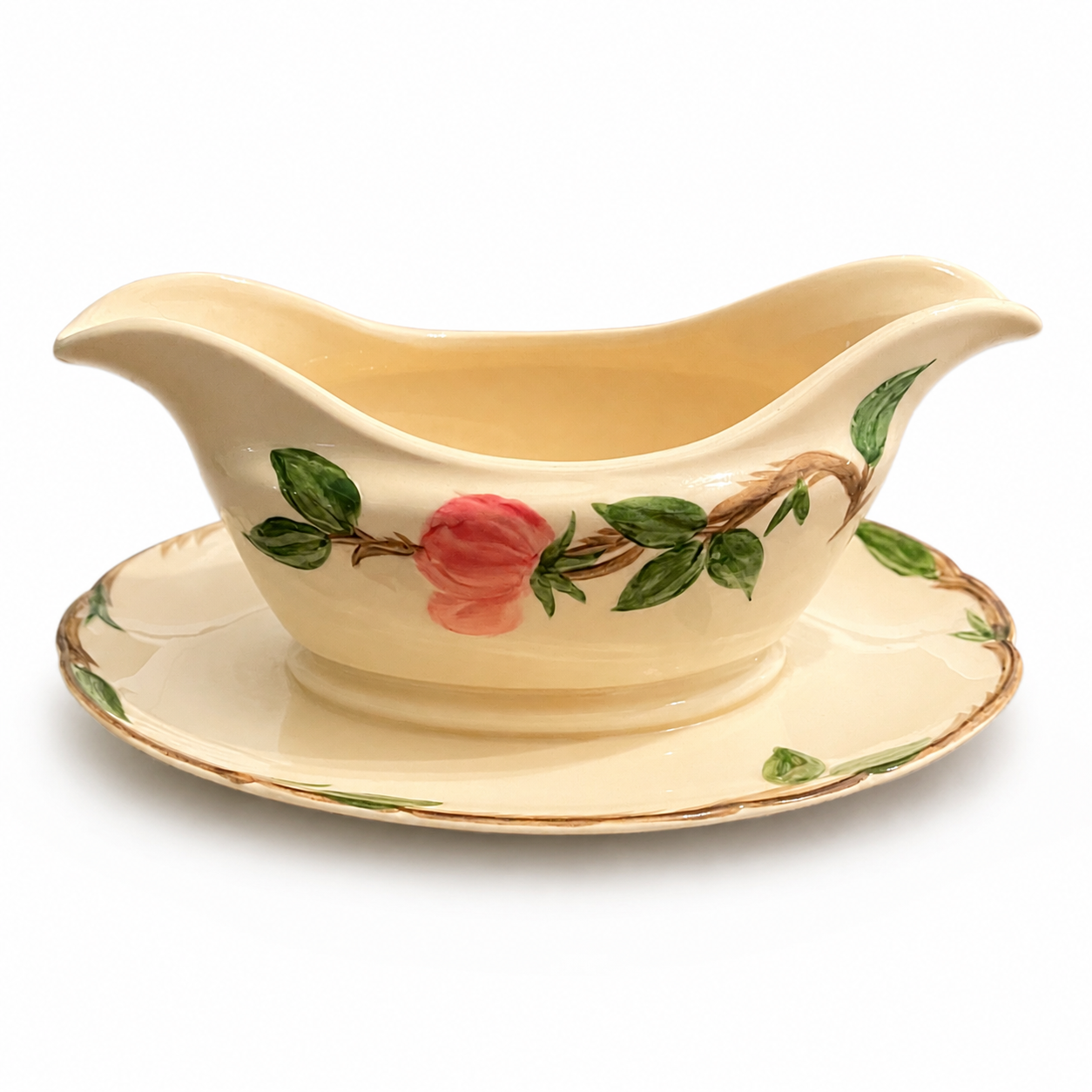 Vintage Franciscan Desert Rose Gravy Boat with Attached Underplate