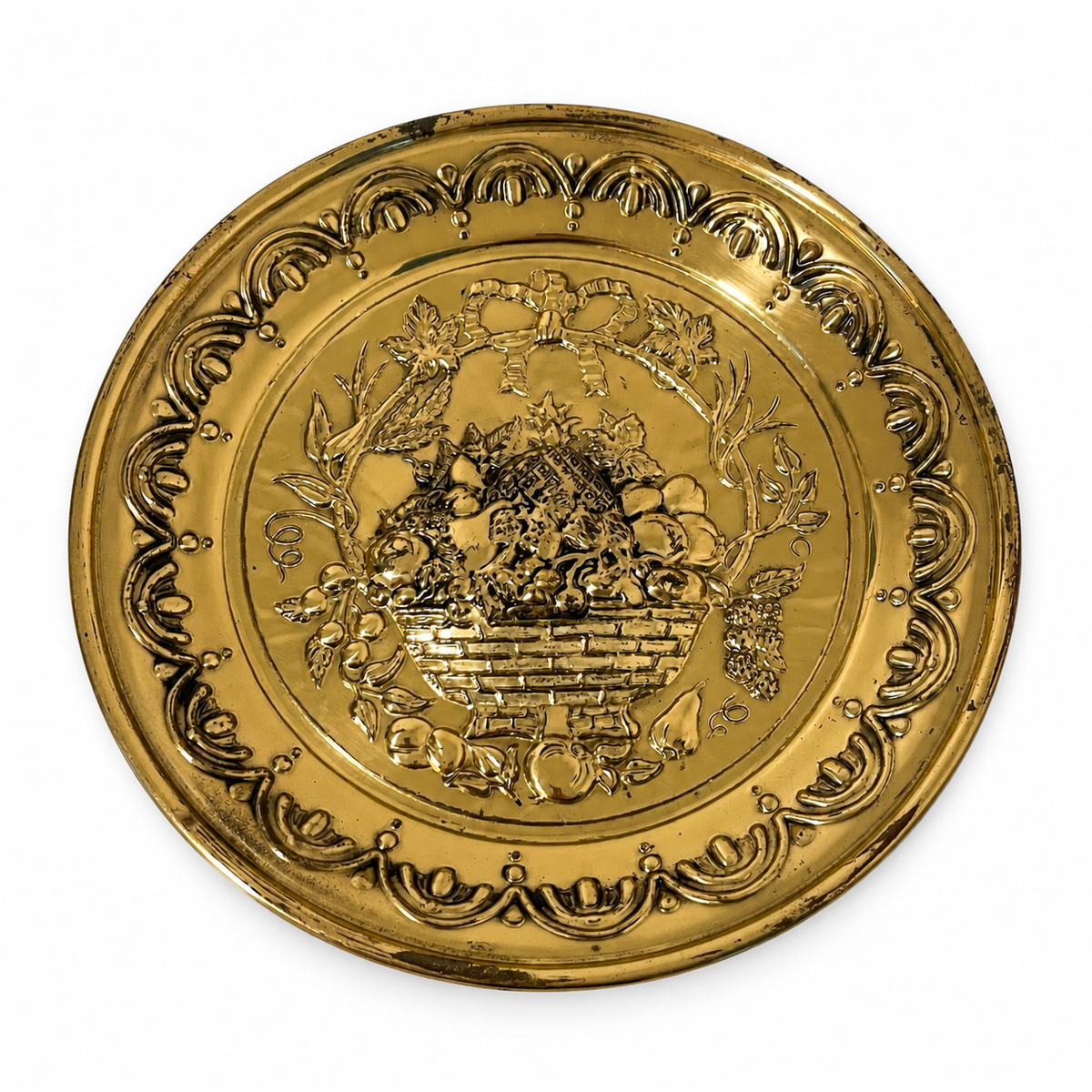 Vintage English Brass Fruit Basket Wall Plaque 9.75 Inch - England