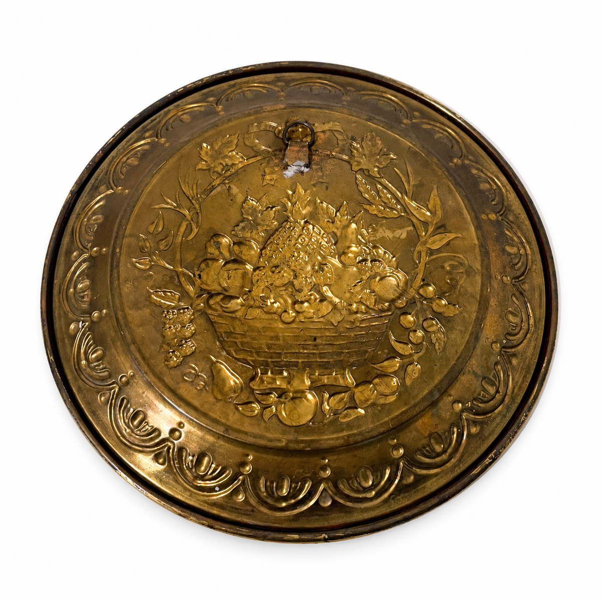 Vintage English Brass Fruit Basket Wall Plaque 9.75 Inch - England