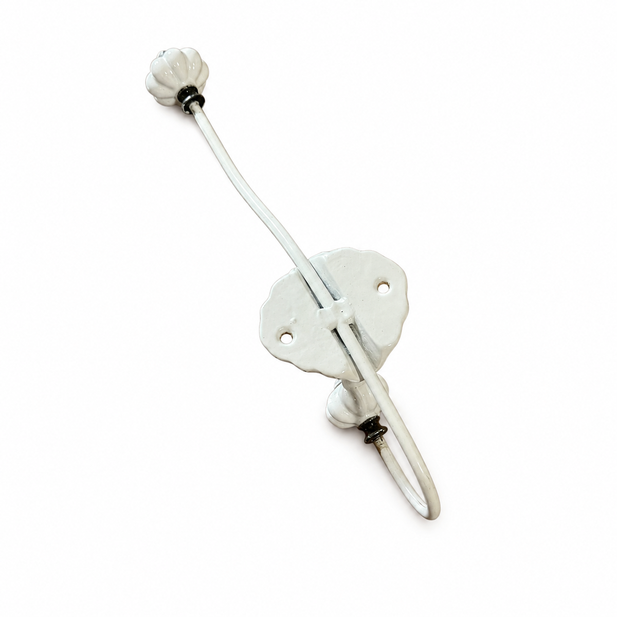 Vintage Inspired Double Wall Hook – Metal & Porcelain Farmhouse Decor