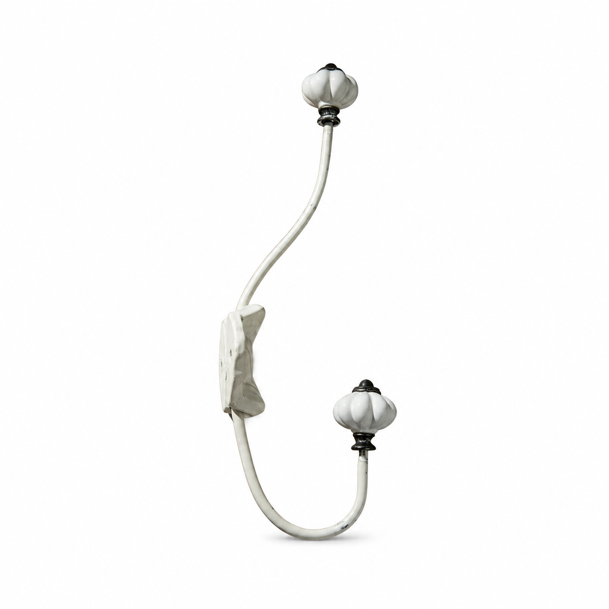 Vintage Inspired Double Wall Hook – Metal & Porcelain Farmhouse Decor