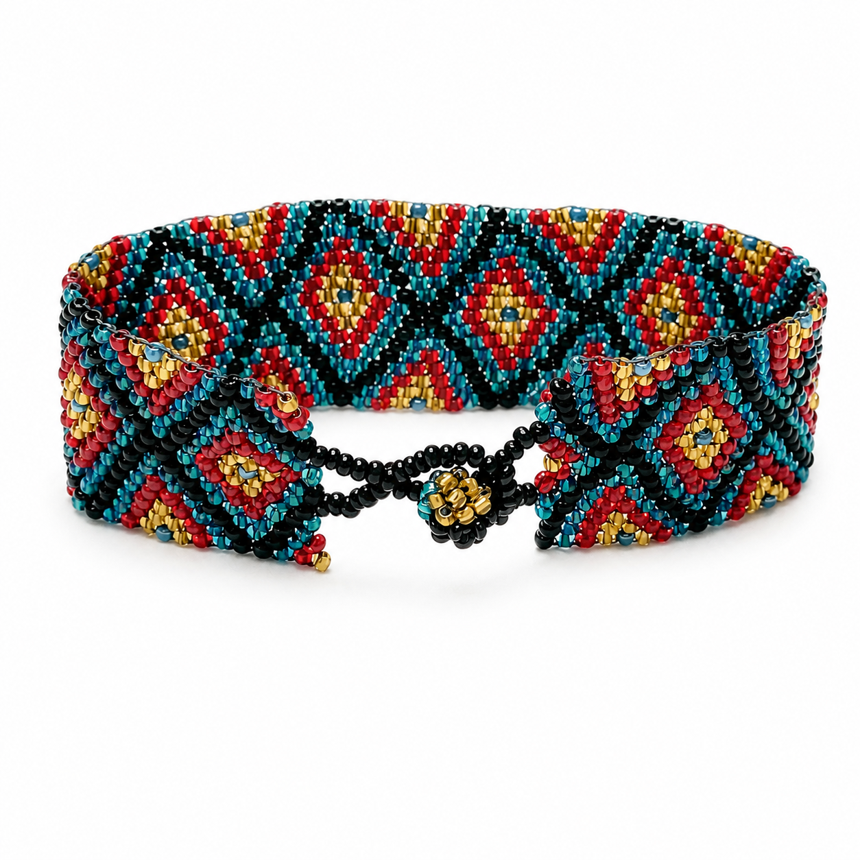 Vintage Flat Peyote Beaded Bracelet - 7.25" Boho Inspired Jewelry