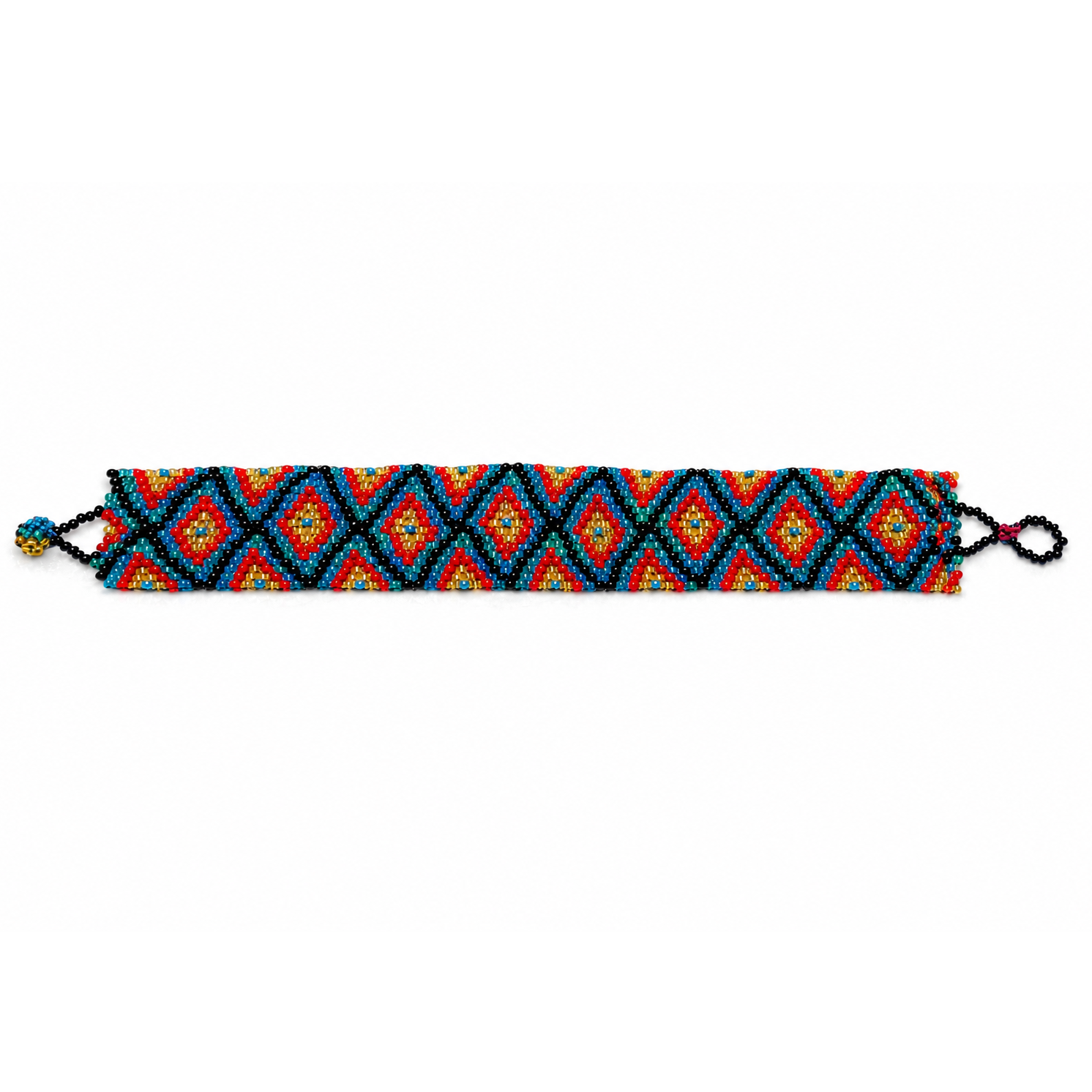Vintage Flat Peyote Beaded Bracelet - 7.25" Boho Inspired Jewelry