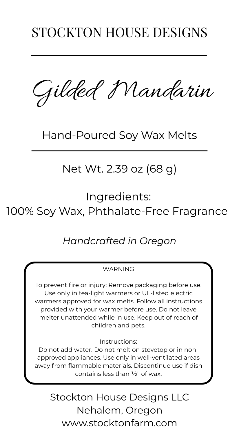 Gilded Mandarin Soy Wax Melts - Citrus & Musk Luxury Fragrance
