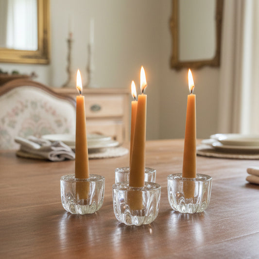 Heavy Glass Taper Candle Holders - Set of 4