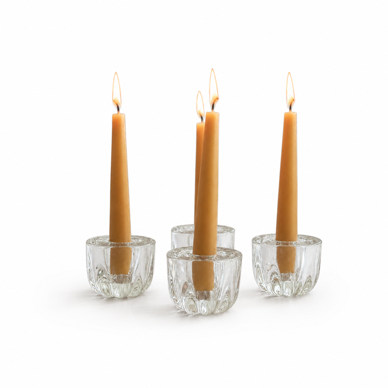 Heavy Glass Taper Candle Holders - Set of 4 Minimalist Table Decor