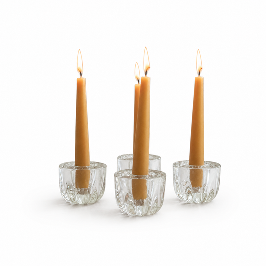Heavy Glass Taper Candle Holders - Set of 4 Minimalist Table Decor