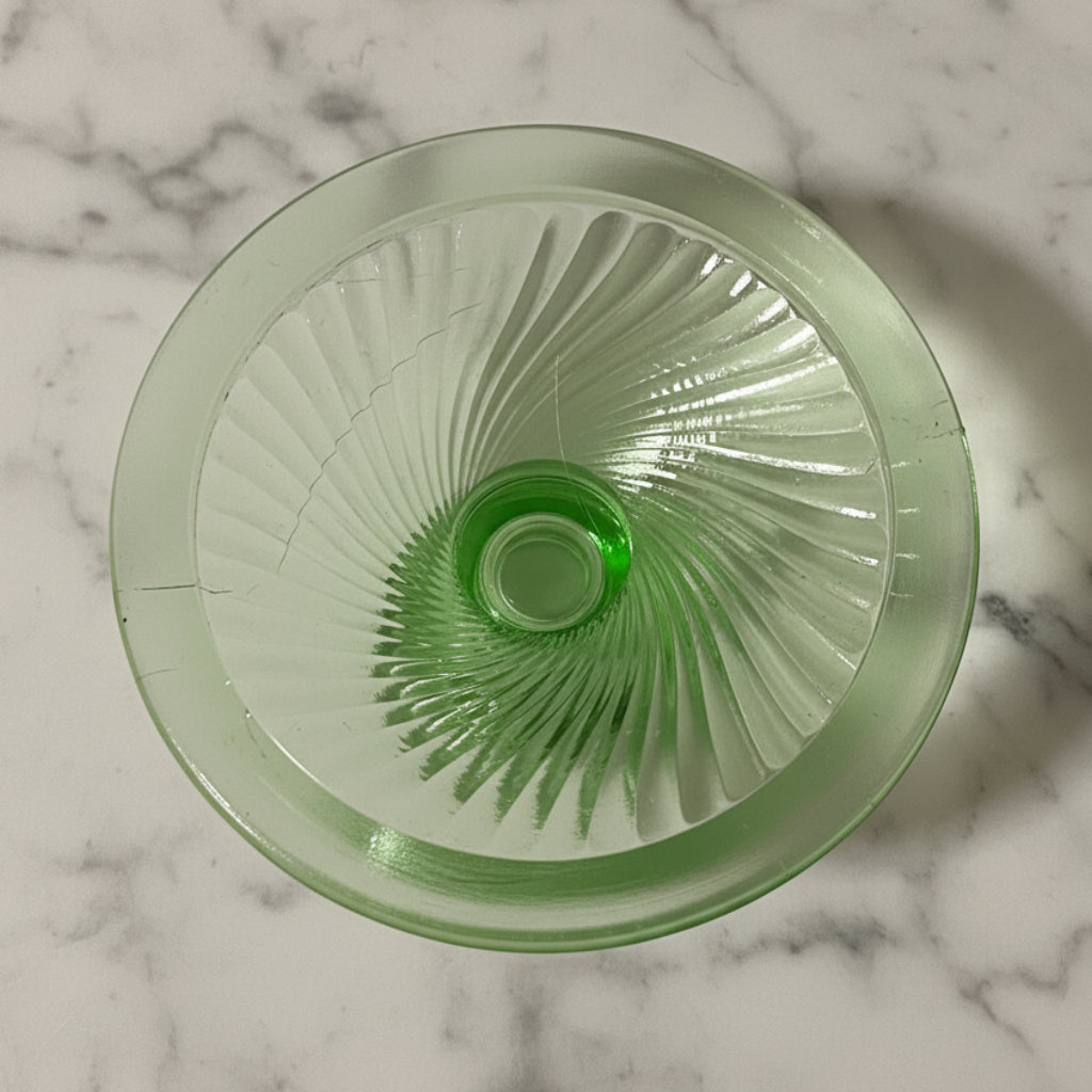 Vintage Green Ribbed Glass Taper Candle Holder with Wide Base
