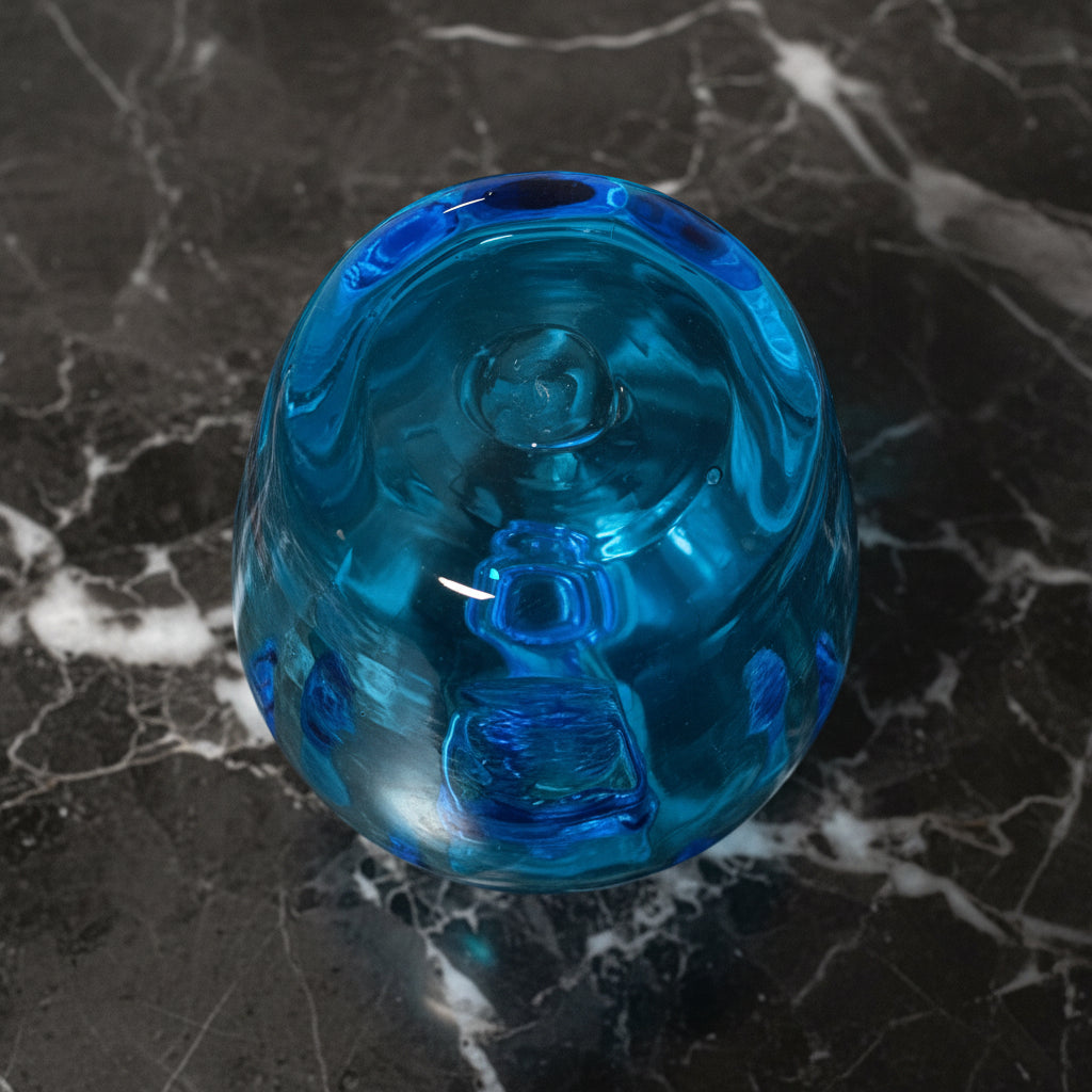 Vintage Hand Blown Blue Glass Water Carafe - Elegant Tableware