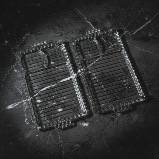 1950s Hazel-Atlas Ball & Ribbed Sip, Snack & Smoke Tray - Set of 2