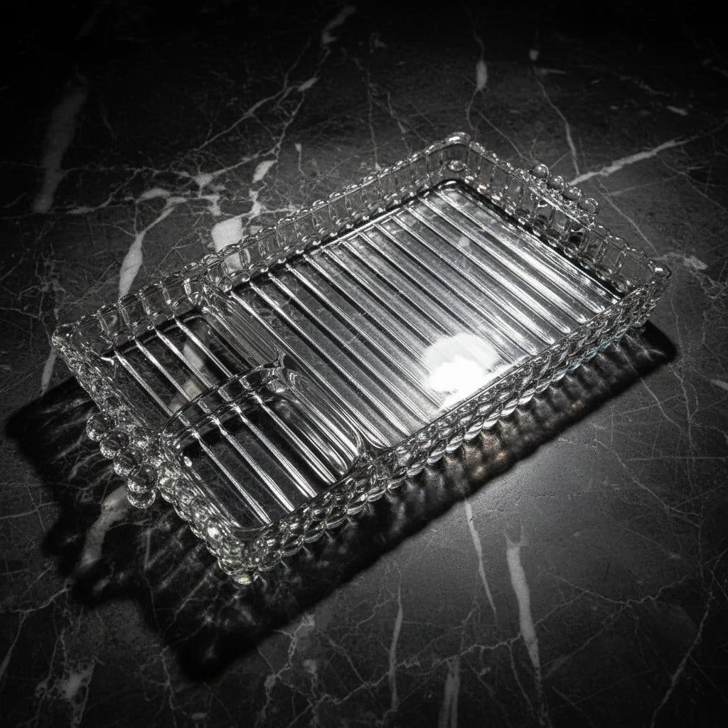 1950s Hazel-Atlas Ball & Ribbed Sip, Snack & Smoke Tray - Set of 2