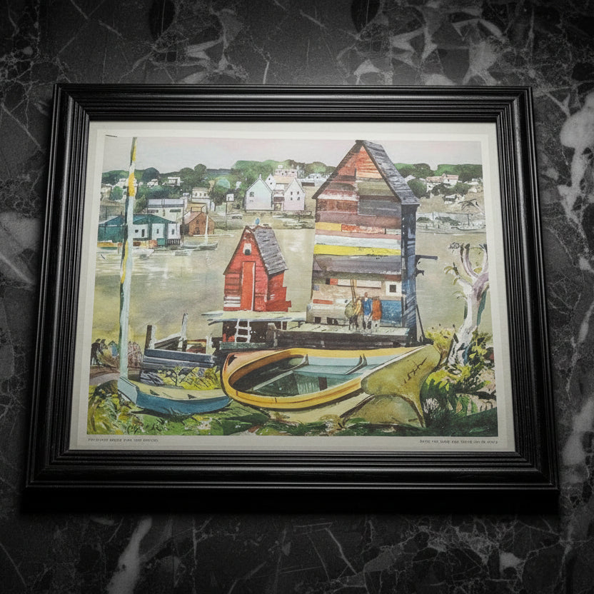 1958 Millard Sheets Print "Picturesque Lobster Cove New England"