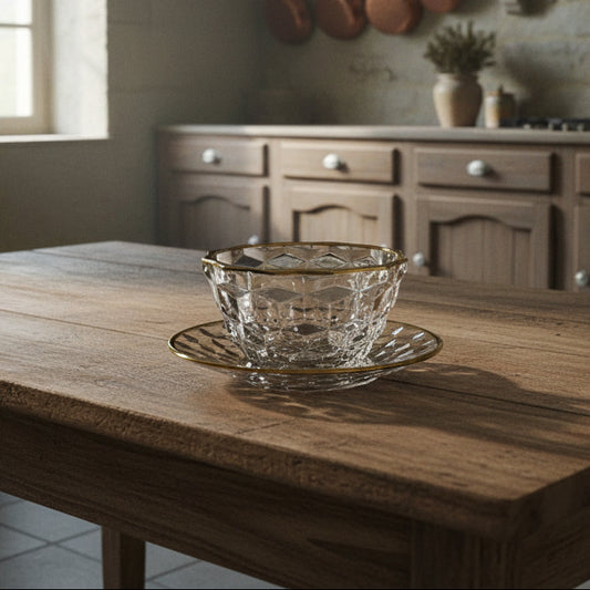 Jeannette Cube Mayonnaise Bowl with Underplate - c1930s