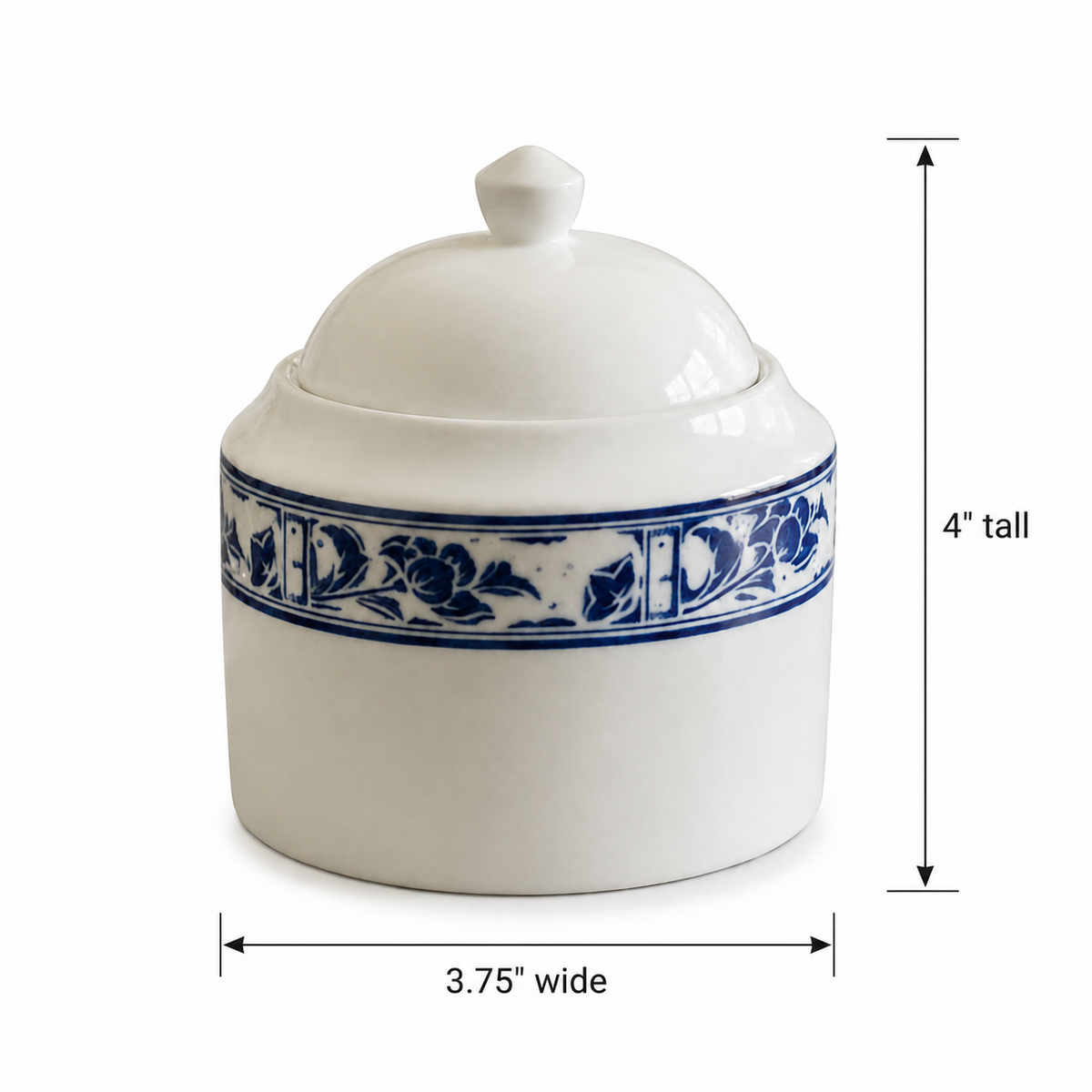 Kakusho Blue & White Flower Pinion Sugar Bowl - Japanese Ceramic Dish
