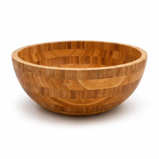 Large Bamboo Bowl with Butterfly Design - 12 Inch Natural Wood