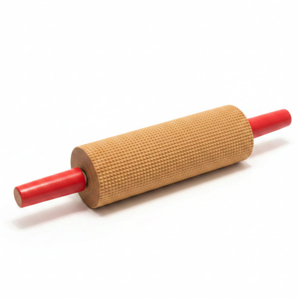 Lokstad Cross Cut Rolling Pin with Red Handles - Maple Wood USA Made
