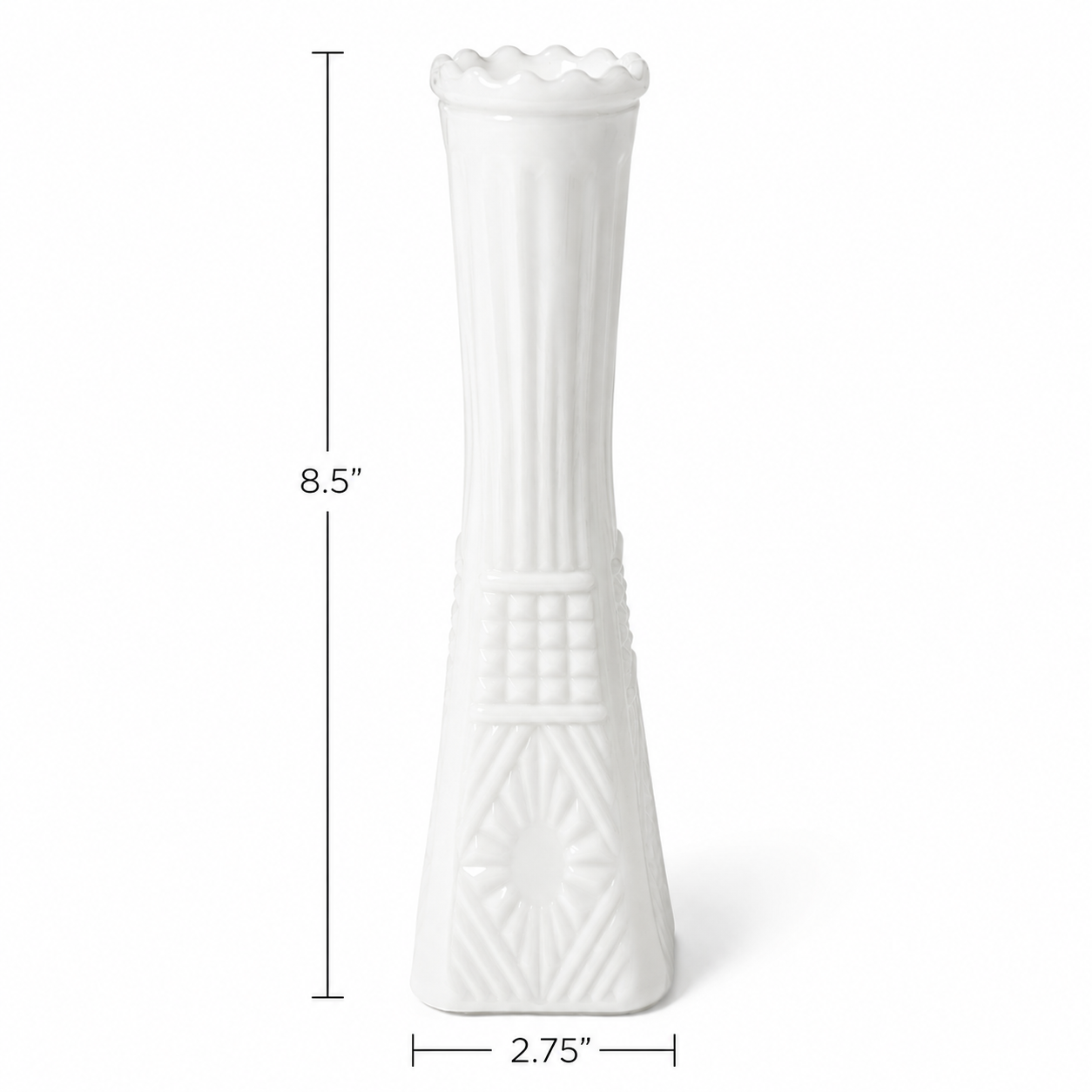 Vintage White Milk Glass Bud Vase - Art Deco Style 8.5 Inch Tall