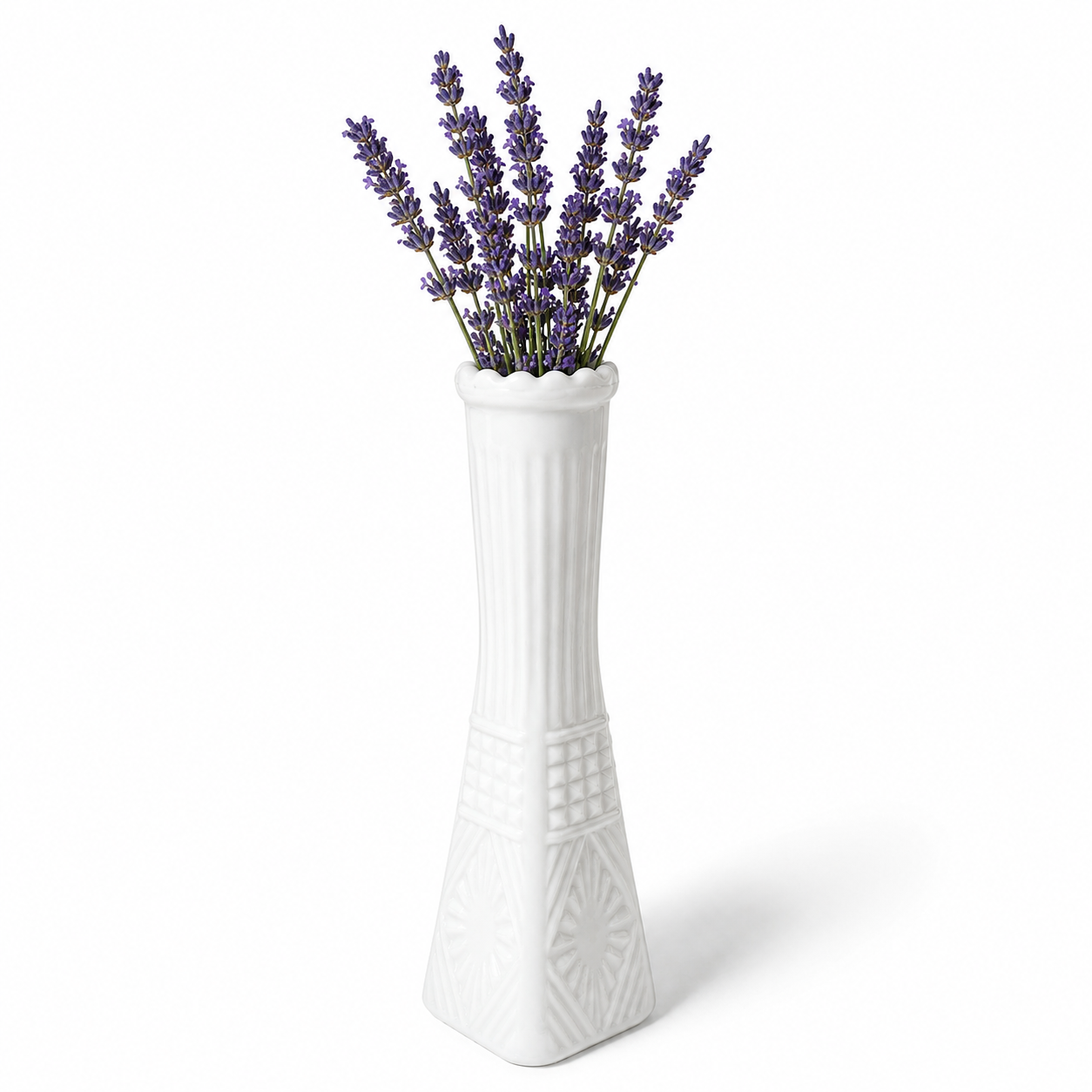 Vintage White Milk Glass Bud Vase - Art Deco Style 8.5 Inch Tall