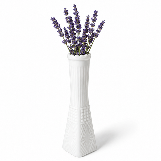 Vintage White Milk Glass Bud Vase - Art Deco Style 8.5 Inch Tall