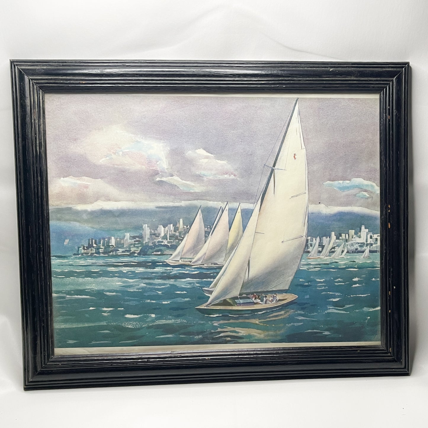 1959 Millard Sheets Framed Print "Sailing San Francisco Bay" United Air Lines