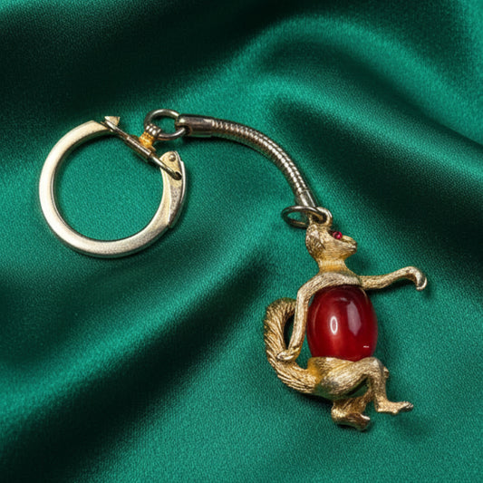 Vintage Gold Tone Monkey Pendant with Red Belly and Rhinestone Eyes