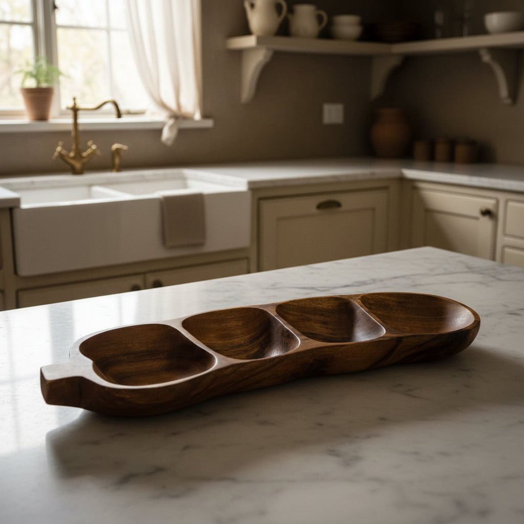 Mountain Woods Acacia Wood Tamarind Snack Serving Tray - Made in USA