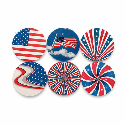 Patriotic Ceramic Coasters Set of 6 - Red White & Blue Americana Decor