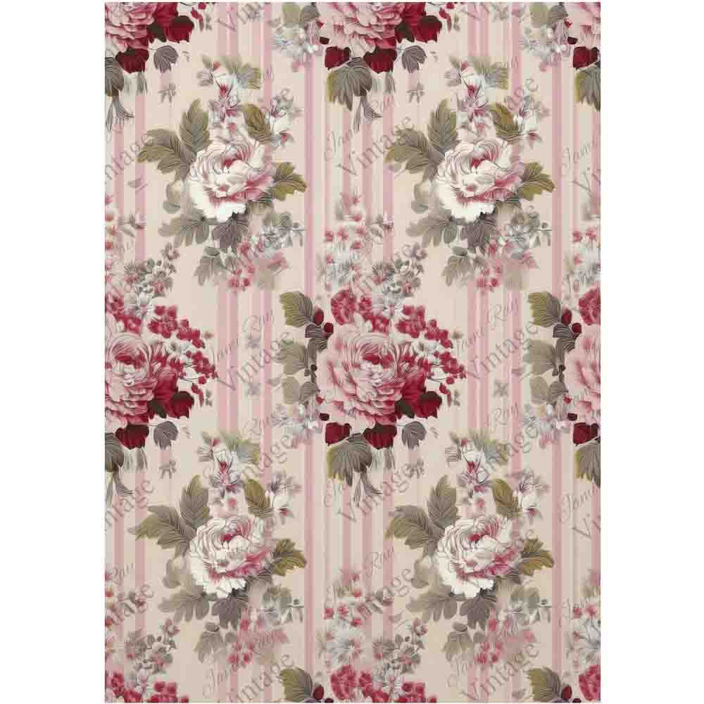 JRV Pink Rose Wallpaper A4 Rice Paper - Vintage Floral 8.25" x 11.6"