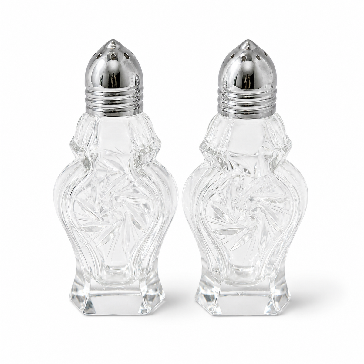 Vintage Pinwheel Cut Crystal Salt & Pepper Shaker Set - 3.5" Tall