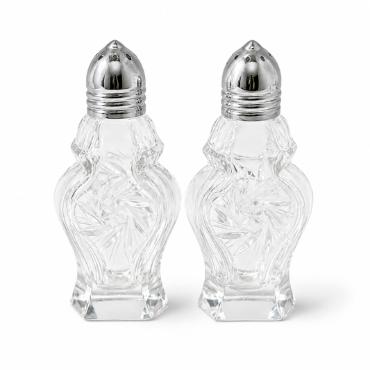 Vintage Pinwheel Cut Crystal Salt & Pepper Shaker Set - 3.5" Tall