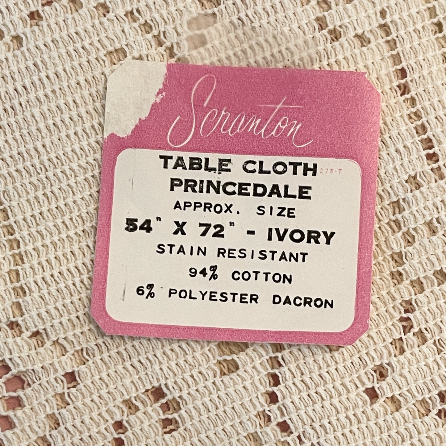 Vintage Scranton Princedale Tablecloth | Ivory 54x72 Cotton Linen USA