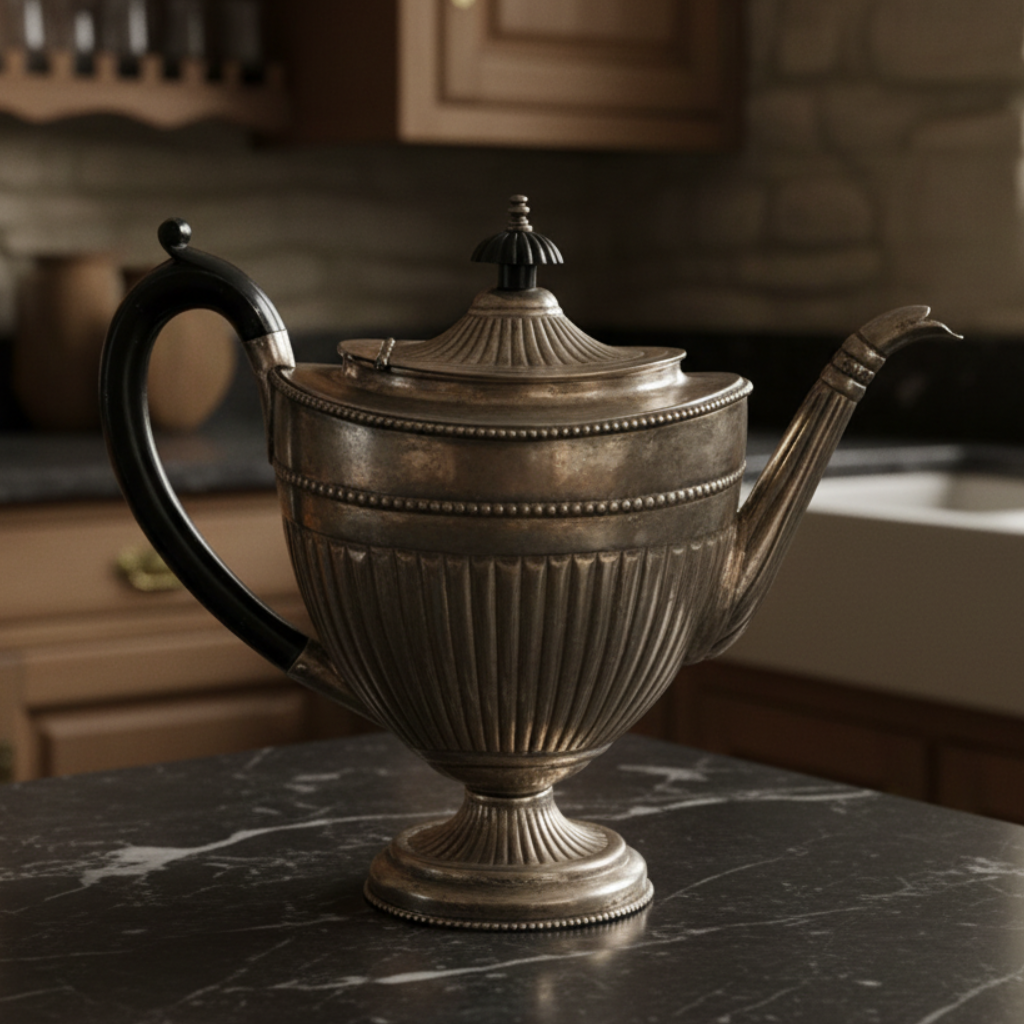 Vintage Silver-plate Fluted Teapot with Bakelite Handle - Aged Patina