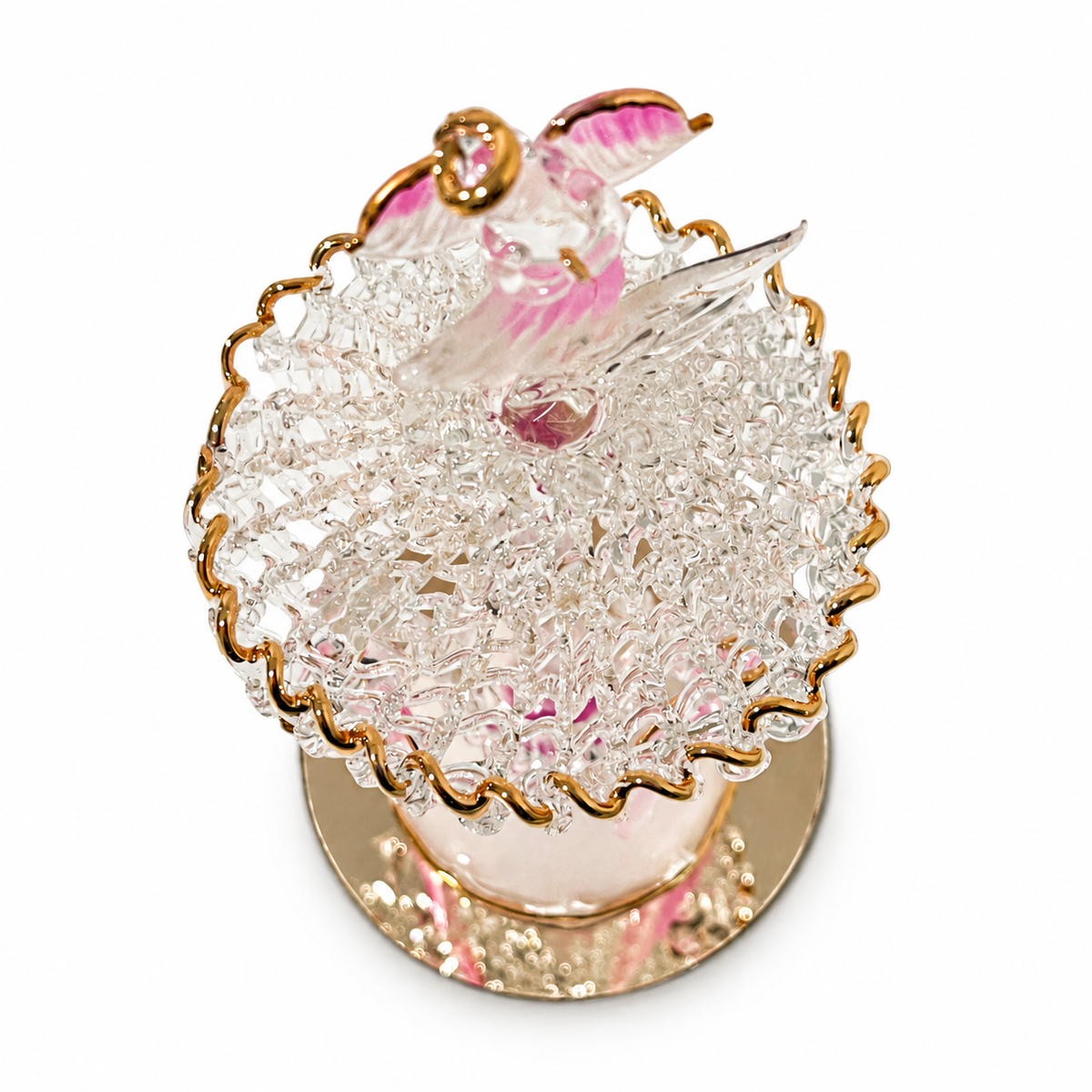 Vintage Spun Glass Angel Carousel Figurine 6.5" Tall – Pink and Gold