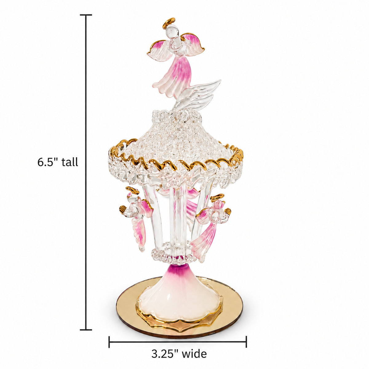 Vintage Spun Glass Angel Carousel Figurine 6.5" Tall – Pink and Gold