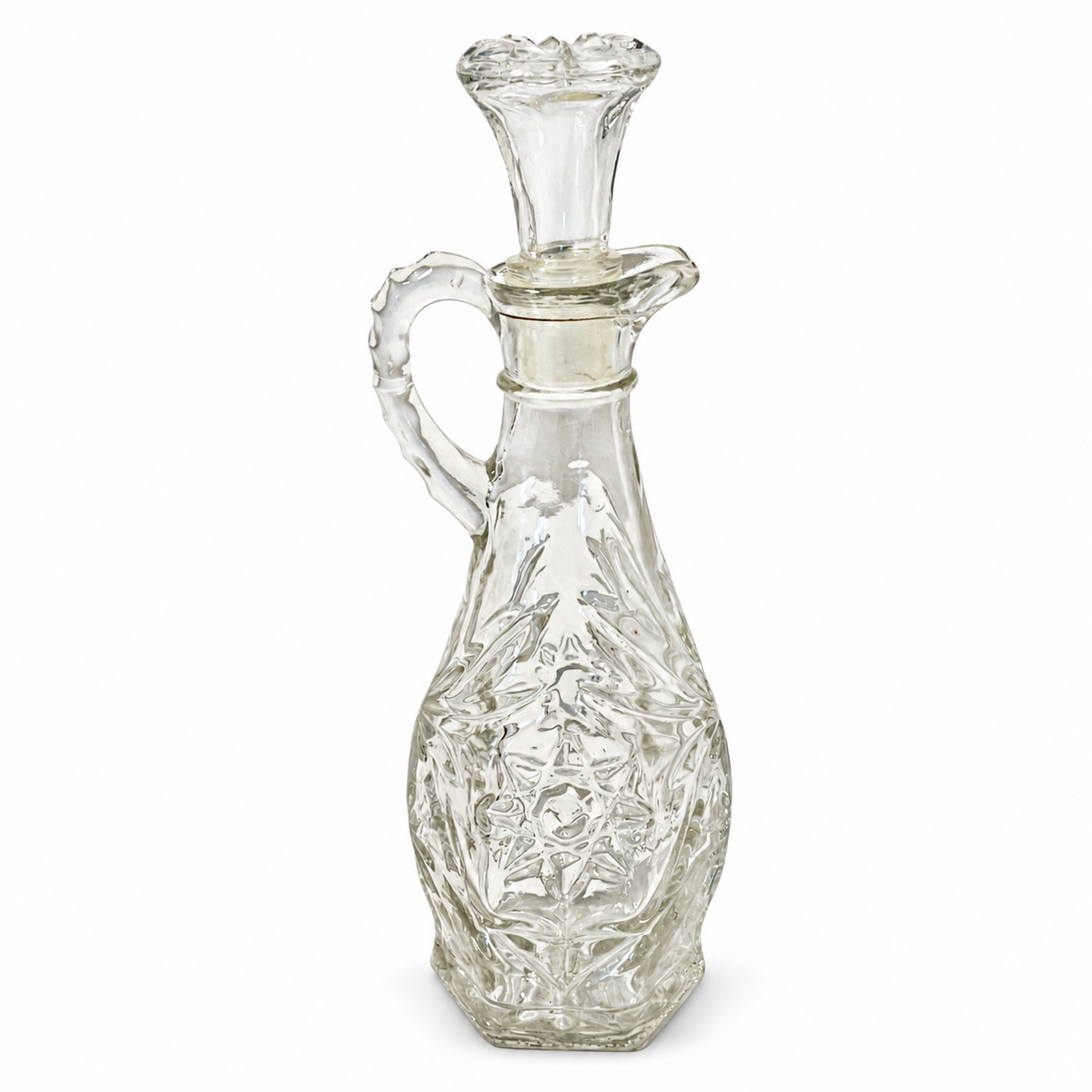 Vintage Anchor Hocking Star of David Glass Cruet with Stopper - USA