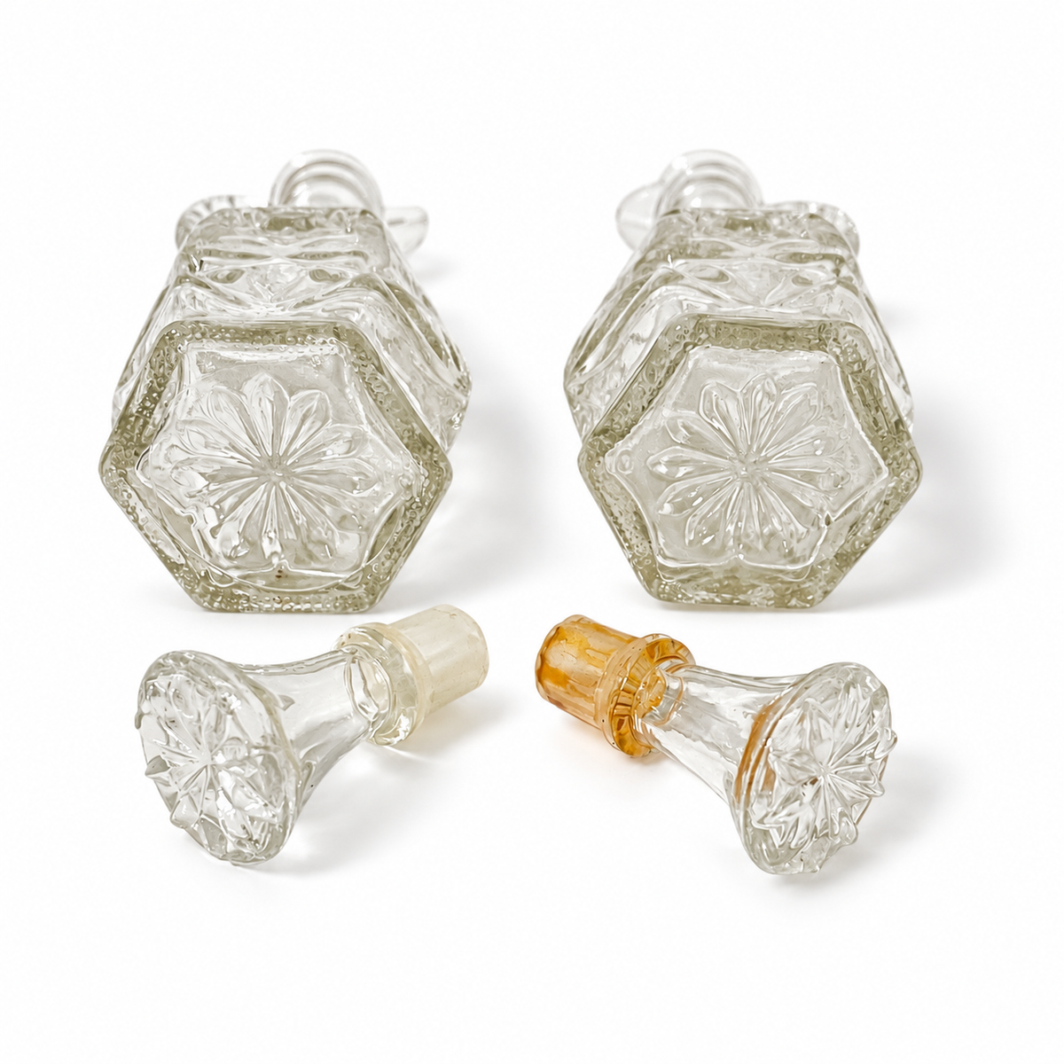 Vintage Anchor Hocking Star of David Glass Cruets with Stopper - USA