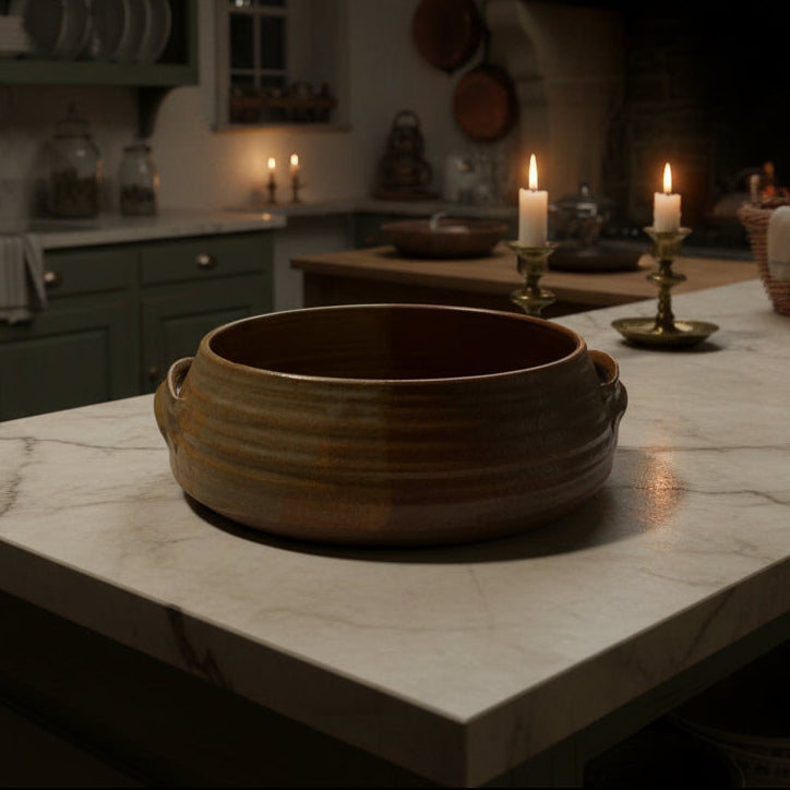 Vintage Wheel Thrown Studio Pottery Bowl with Handles