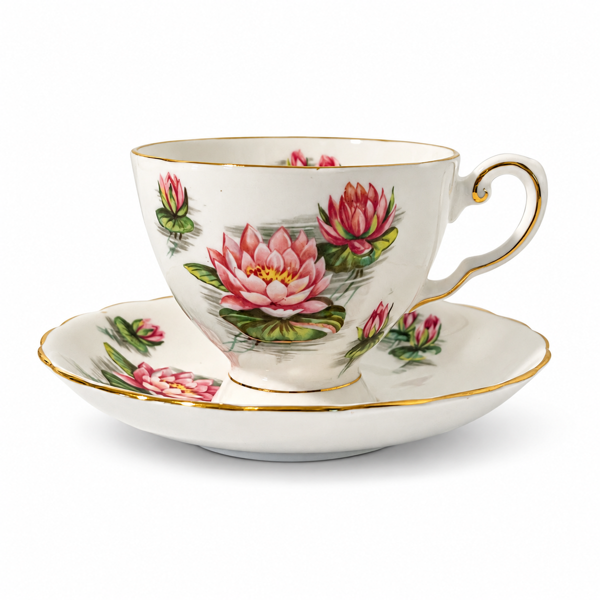 Vintage Tuscan July Water Lily Teacup and Saucer – Birthday Flowers