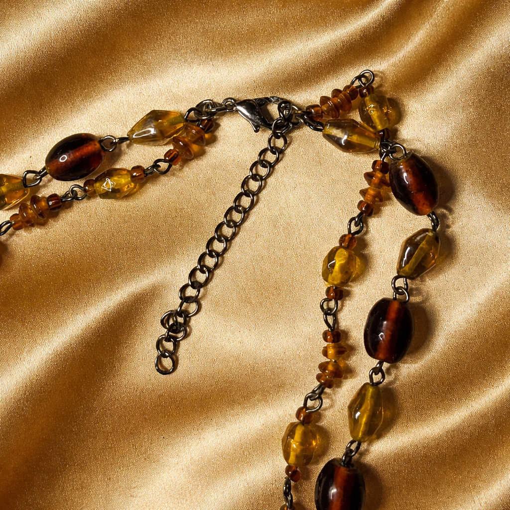 Vintage Amber & Yellow Glass Beaded Necklace – Double Strand