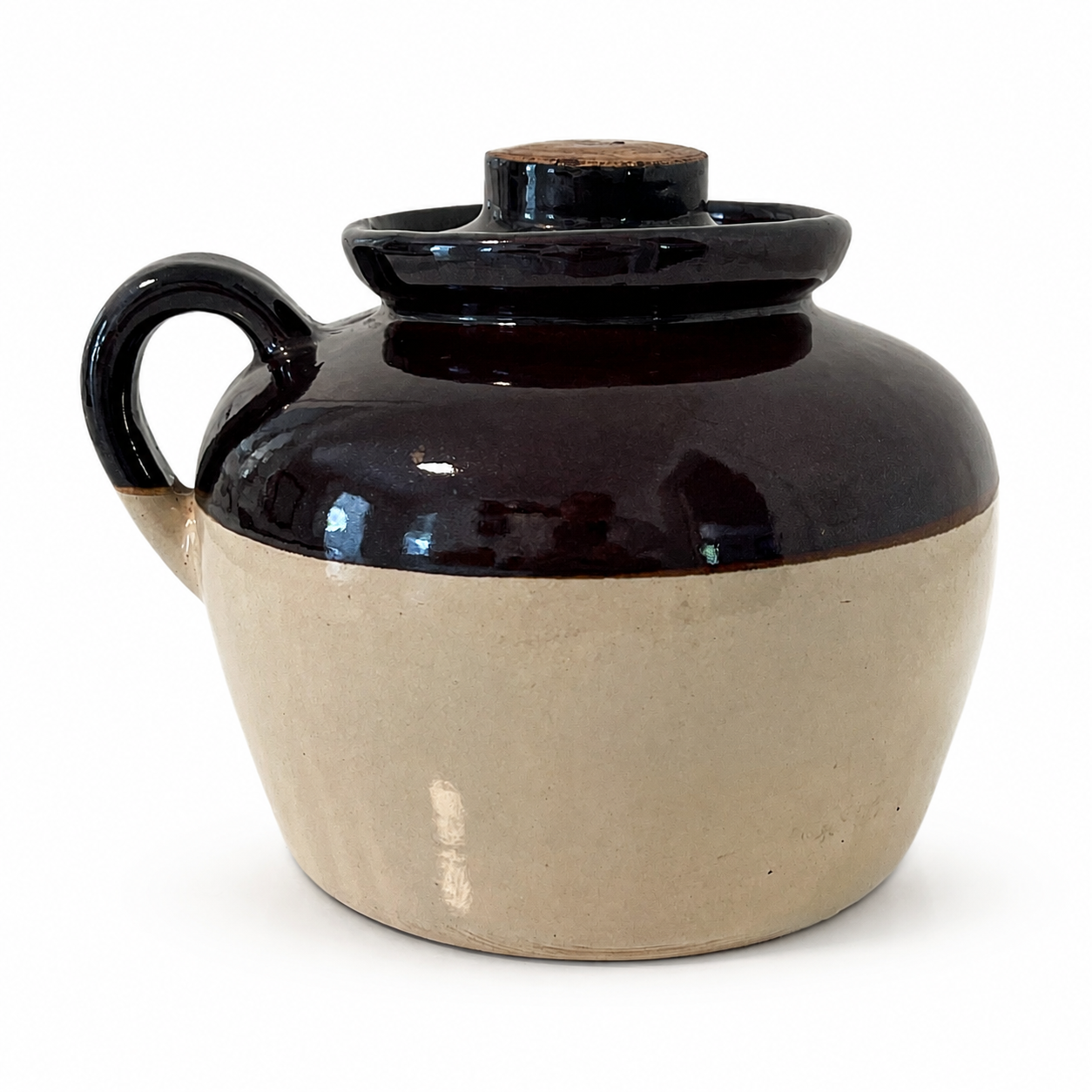 Vintage Stoneware Crockery Bean Pot with Lid – Brown Beige Pottery USA
