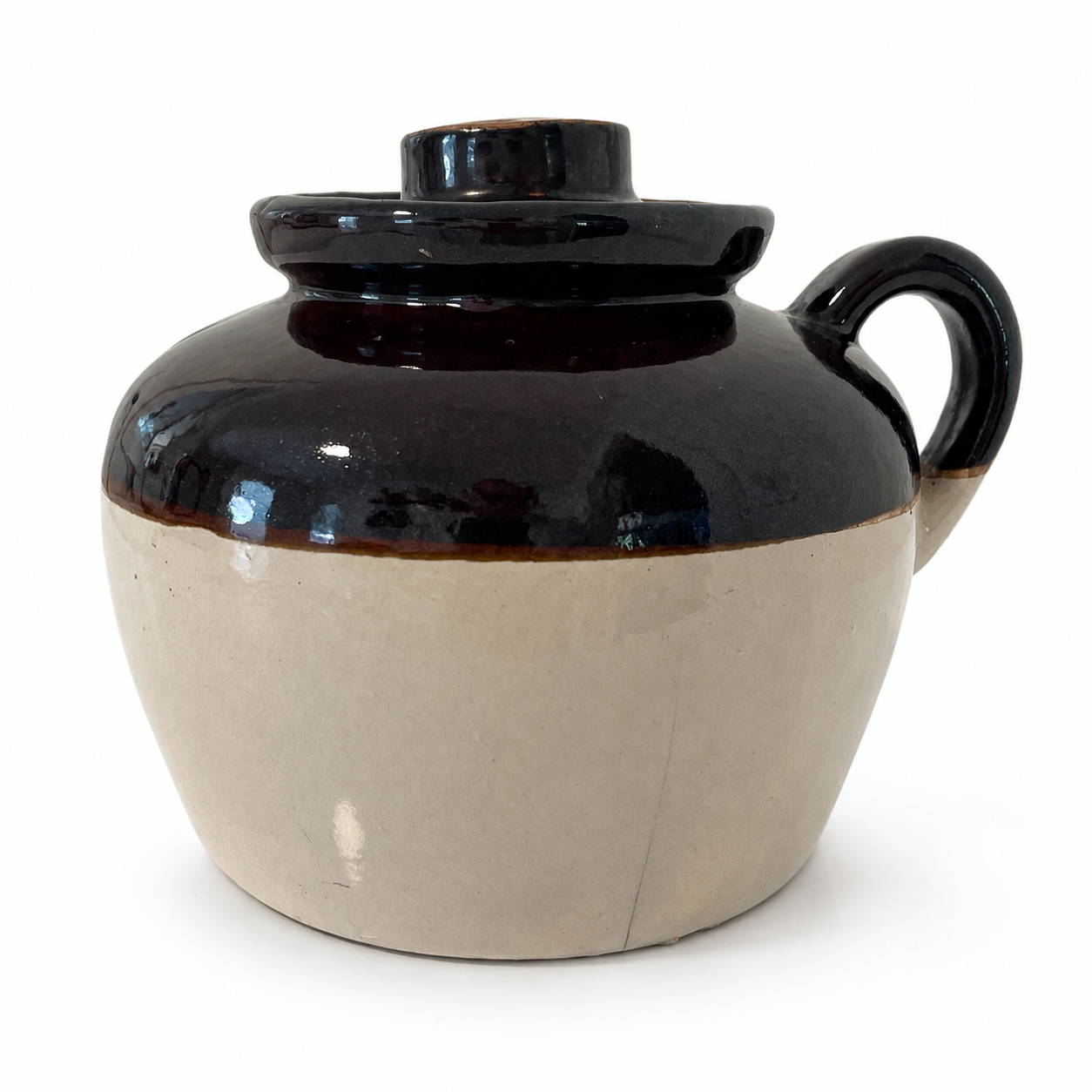 Vintage Stoneware Crockery Bean Pot with Lid – Brown Beige Pottery USA