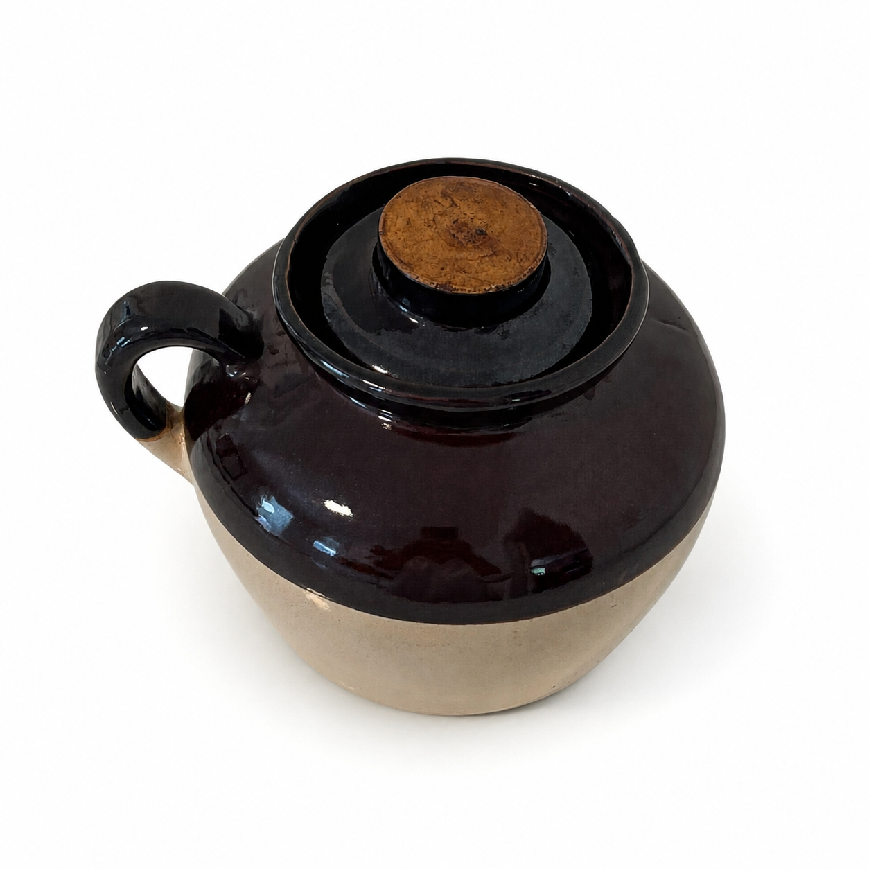 Vintage Stoneware Crockery Bean Pot with Lid – Brown Beige Pottery USA