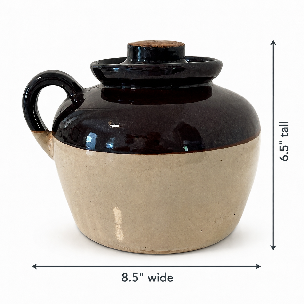 Vintage Stoneware Crockery Bean Pot with Lid – Brown Beige Pottery USA