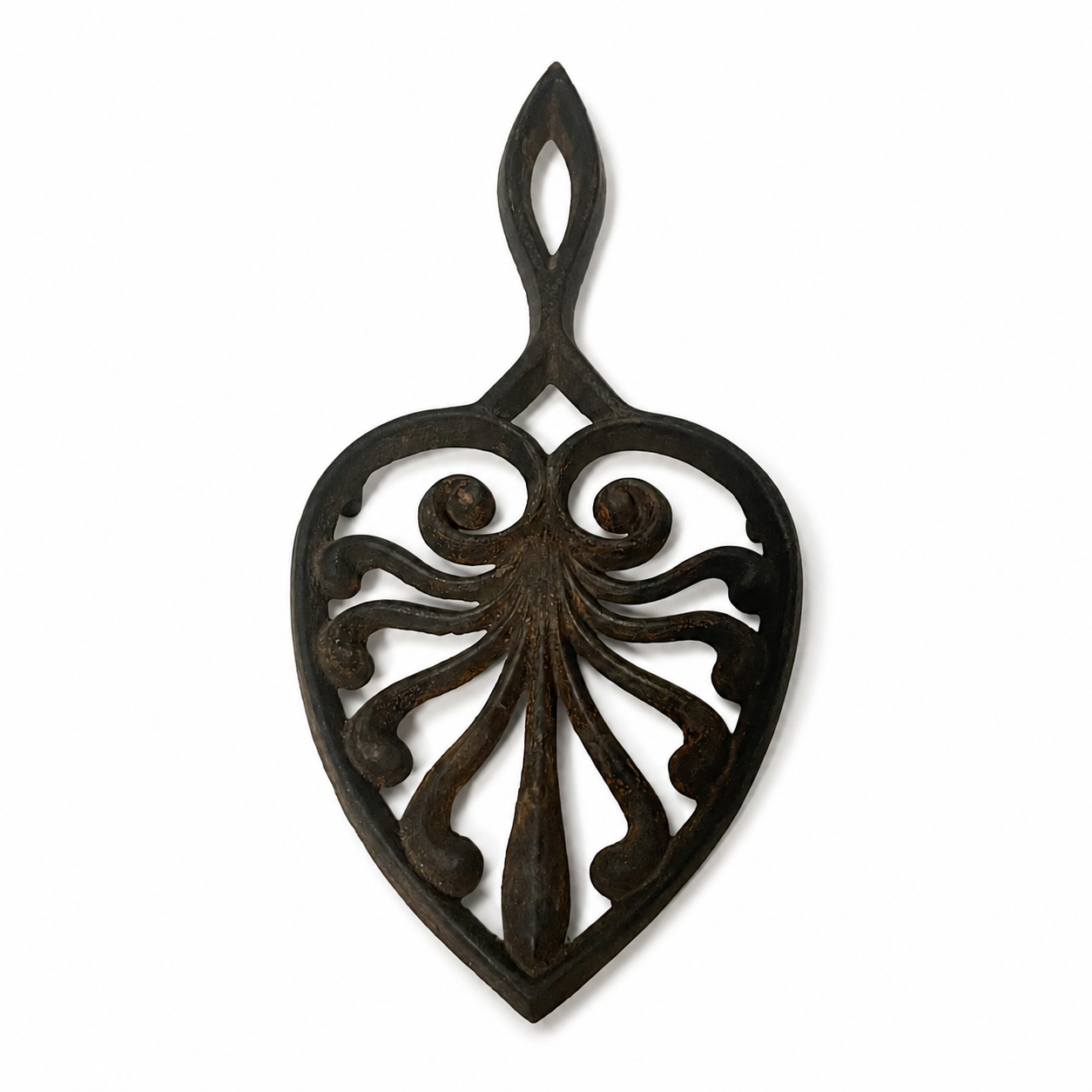 Vintage Cast Iron Heart Shaped Trivet - Black Decorative Hot Plate