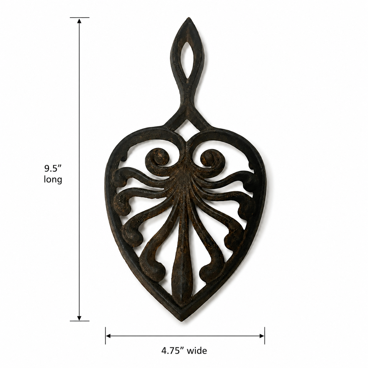 Vintage Cast Iron Heart Shaped Trivet - Black Decorative Hot Plate