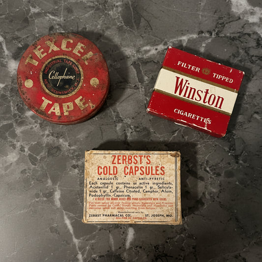 Vintage Packaging Set - Winston, Texcel Tape, Zerbst's Cold Capusles
